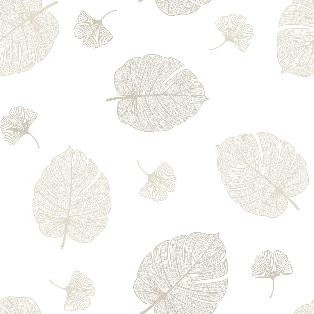 Elitis Skyggeblad – Gjennomsiktig voksduk med fine, lyse blader i naturlig strektegning, mønster 1