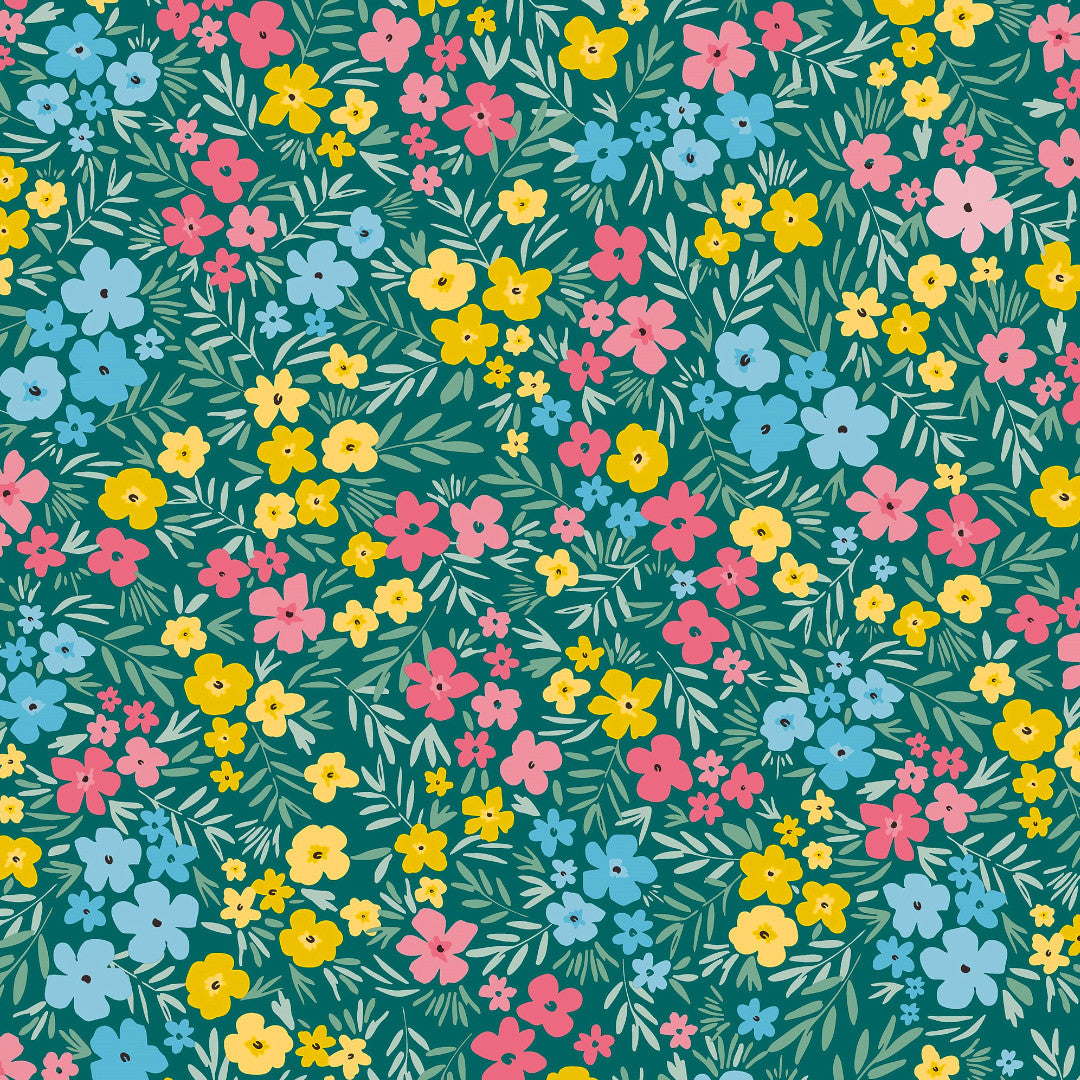 Engblomst Grønn – Lett pregede voksduk med tett blomsterflor