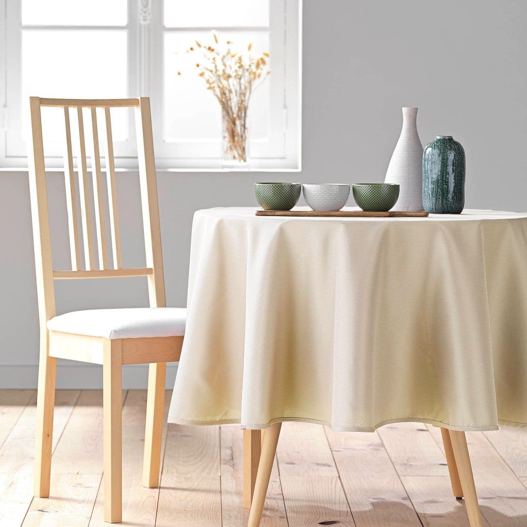 Essentiel Naturel – Ensfarget rund duk Ø 180 cm, miljøbilde