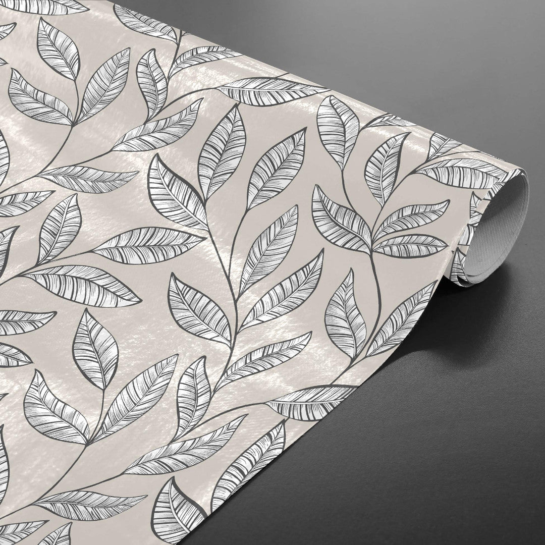 Evora Naturel – Voksduk med botanisk bladmønster, opprullet