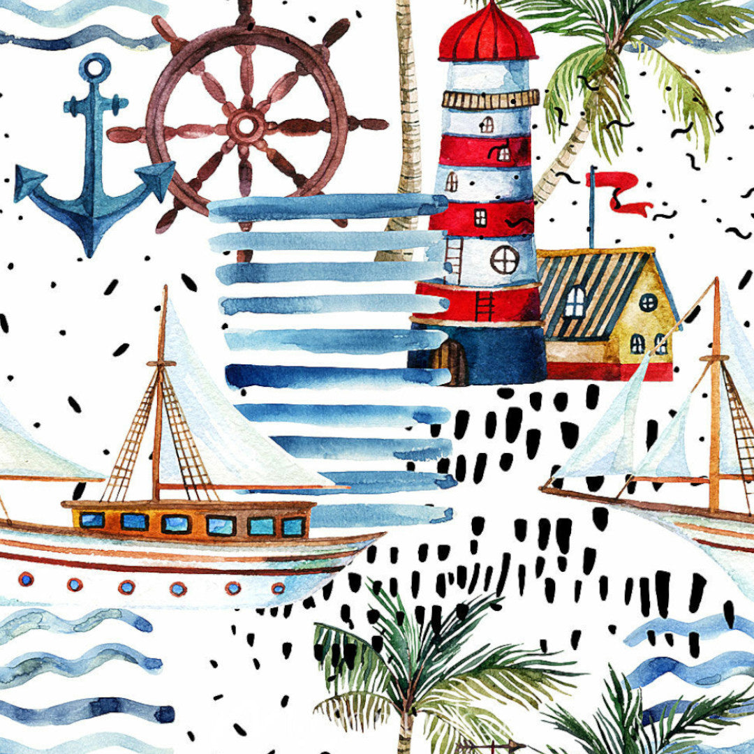 Faro Kystmotiv – Akrylduk med trykt maritimt mønster, nærbilde