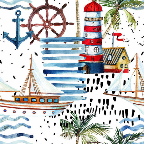 Faro Kystmotiv – Akrylduk med trykt maritimt mønster, nærbilde