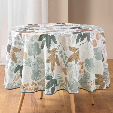 Fidji Ø 180 cm rund duk med botanisk mønster i dempede toner