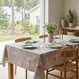 Fiorenza – Akrylduk med pastellblomster på grått linlook