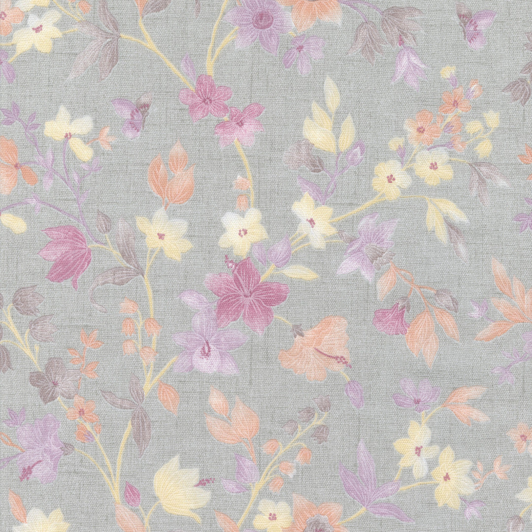 Fiorenza – Akrylduk med pastellblomster på grått linlook