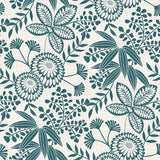 Fleuria Emerald Green – Voksduk med botanisk mønster i støvet blågrønn, mønster