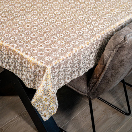 Blondevoksduk Flower Gold, blondeduk med blomstermønster i gull