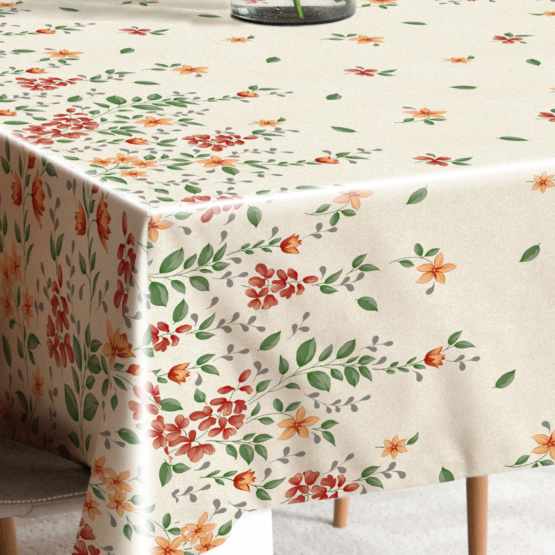 Flora Sand – Preget voksduk med blomsterbord, hjørne