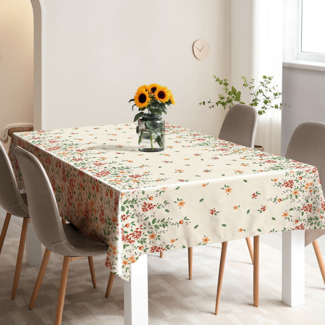 Flora Sand – Preget voksduk med blomsterbord, miljø 2