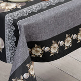 Floria Sort – Dekorativ voksduk med blomsterbord, hjørne