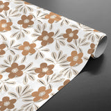 Flory Ochre – Voksduk med blomster i varme okratoner, rullet