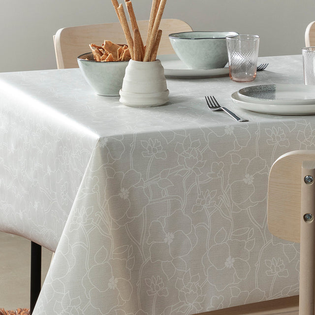 Flower Jam Earl Grey – Captain Cook voksduk med diskret blomsterprint, hjørne