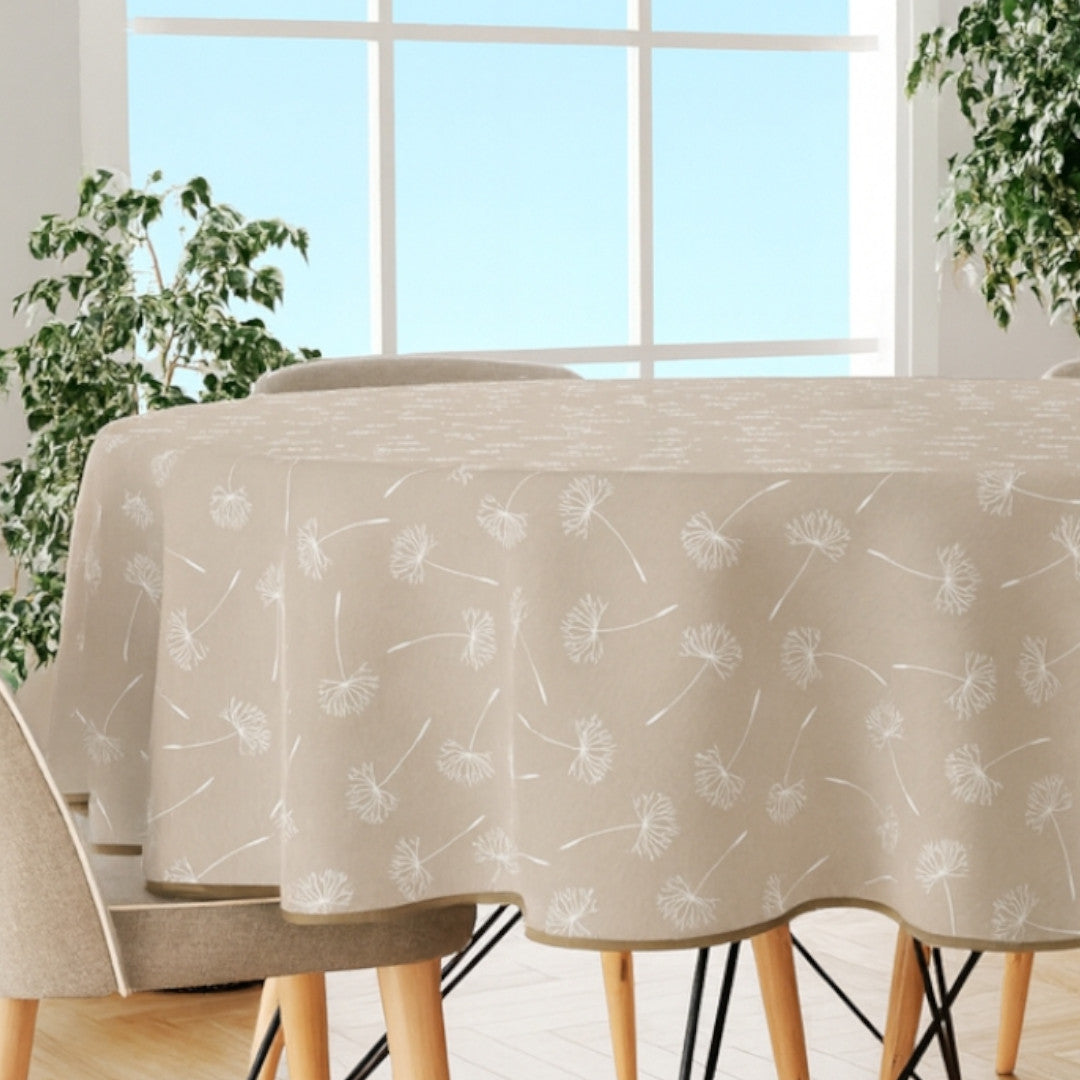 Frøvik Beige – Rund voksduk med kantbånd Ø 180 cm, nærbilde