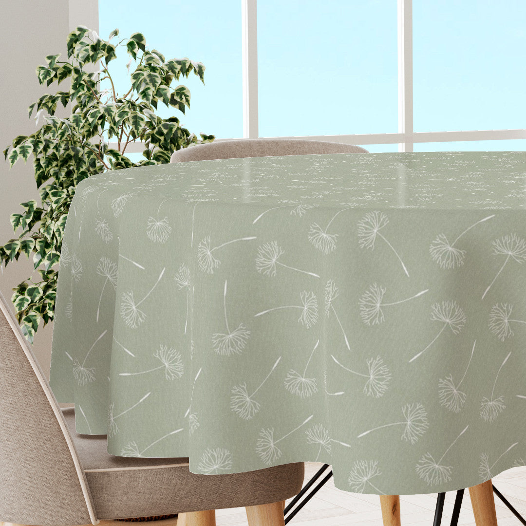 Frøvik Grønn – Ekstra bred voksduk i linlook, 180 cm, rund