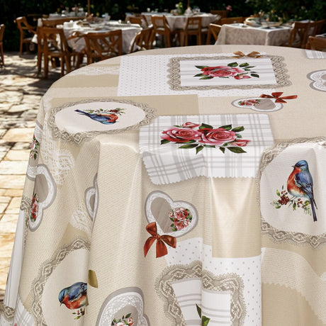 Fuglesang & Roser – Rund voksduk i nostalgisk stil