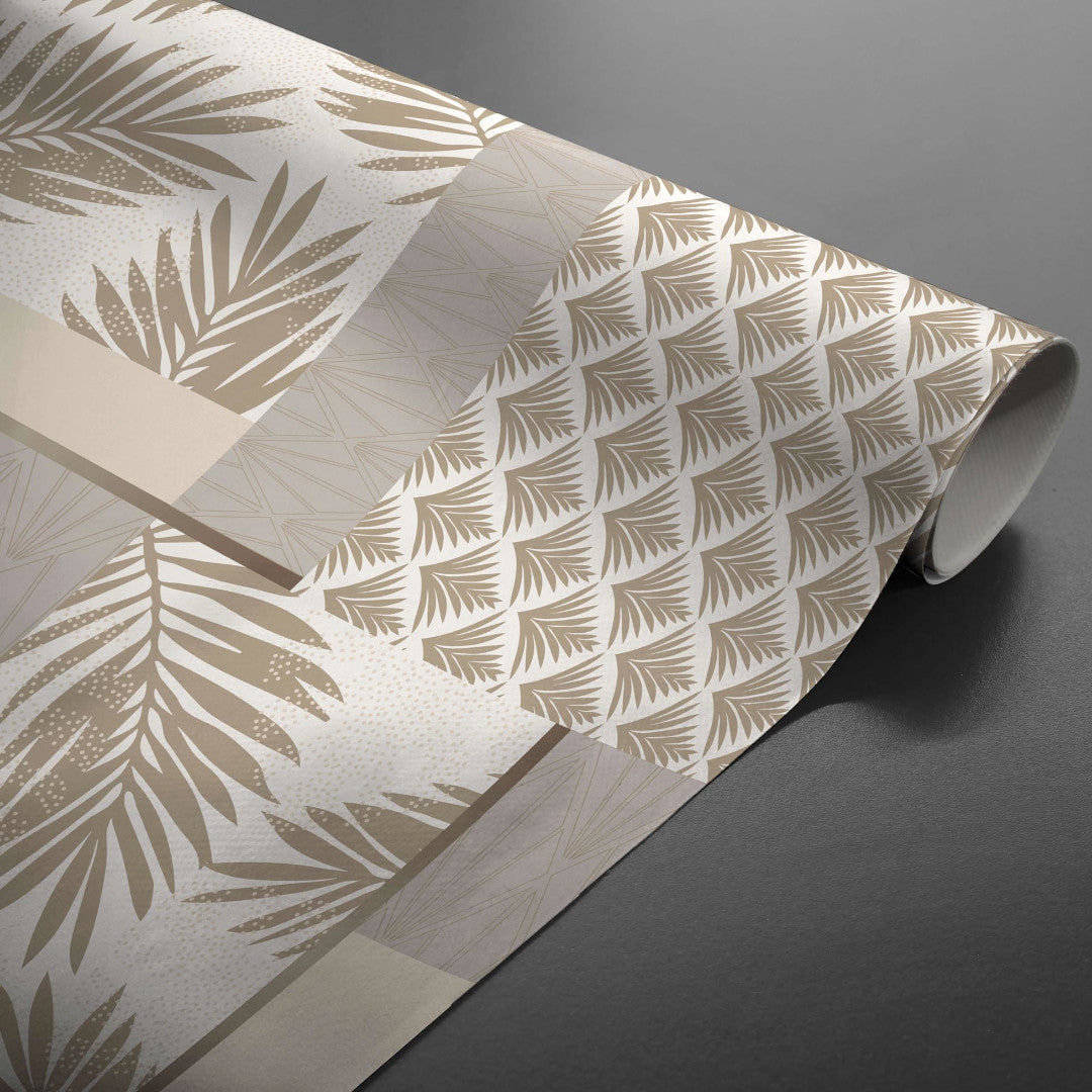 Ginger Luxury Naturel – Voksduk med botanisk patchworkmønster, hjørne, rullet