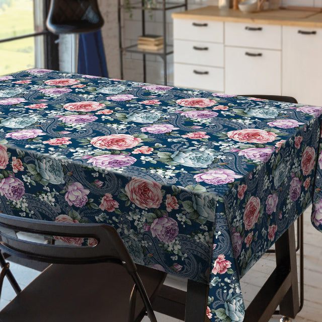 Heritage Rose Blå – Pregede voksduk med blomster