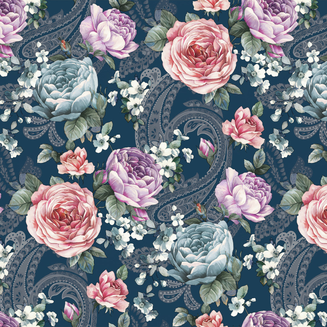 Heritage Rose Blå – Pregede voksduk med blomster mønster