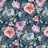 Heritage Rose Blå – Pregede voksduk med blomster mønster