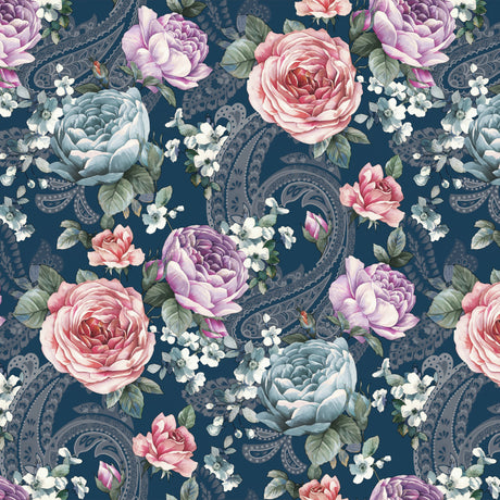 Heritage Rose Blå – Pregede voksduk med blomster mønster