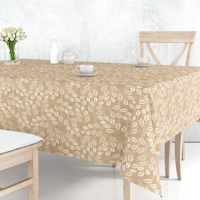 Hessian Leaf Beige – Lett preget voksduk med bladmotiv