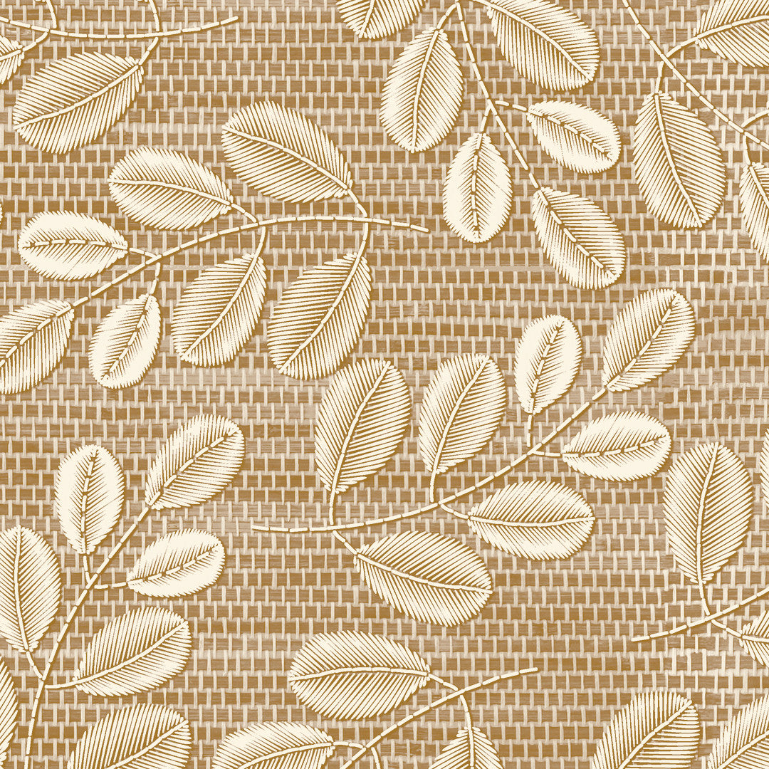 Hessian Leaf Beige – Lett preget voksduk med bladmotiv, nærbilde