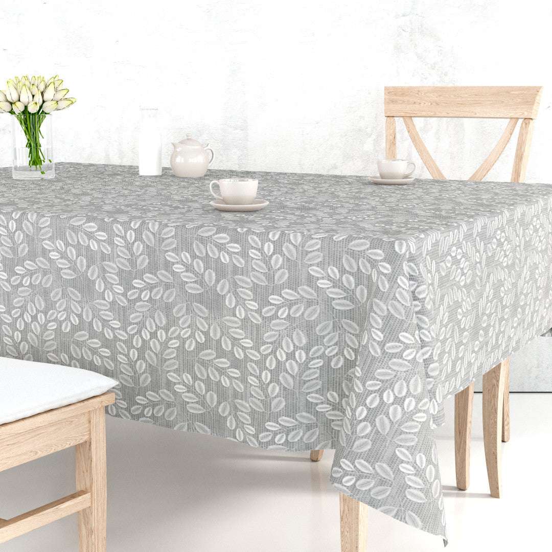 Hessian Leaf Grå – Lett preget voksduk med bladmotiv