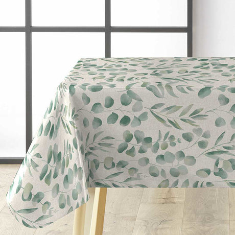 Jodie – Voksduk med glatt linlook og grønt bladmotiv