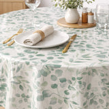 Jodie – Voksduk med glatt linlook og grønt bladmotiv, rund