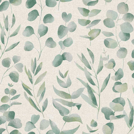 Jodie – Voksduk med glatt linlook og grønt bladmotiv, motiv