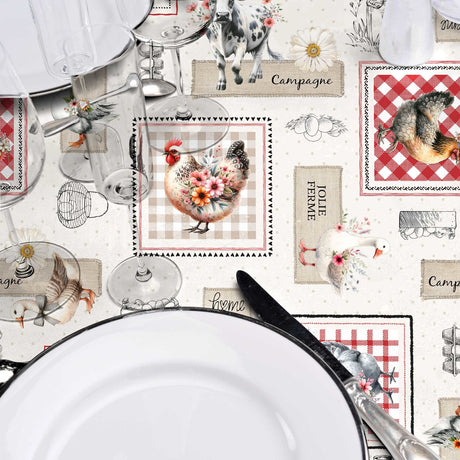 Jolie Ferme – Voksduk med bondegårdsidyll og franske detaljer, nærbilde