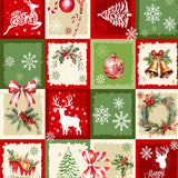 Julevoksduk – Rødt og grønt patchwork med klassiske motiver, mønster