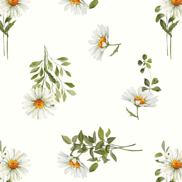 Kamilleeng Hvit – Voksduk med fine kamilleblomster på lys bakgrunn