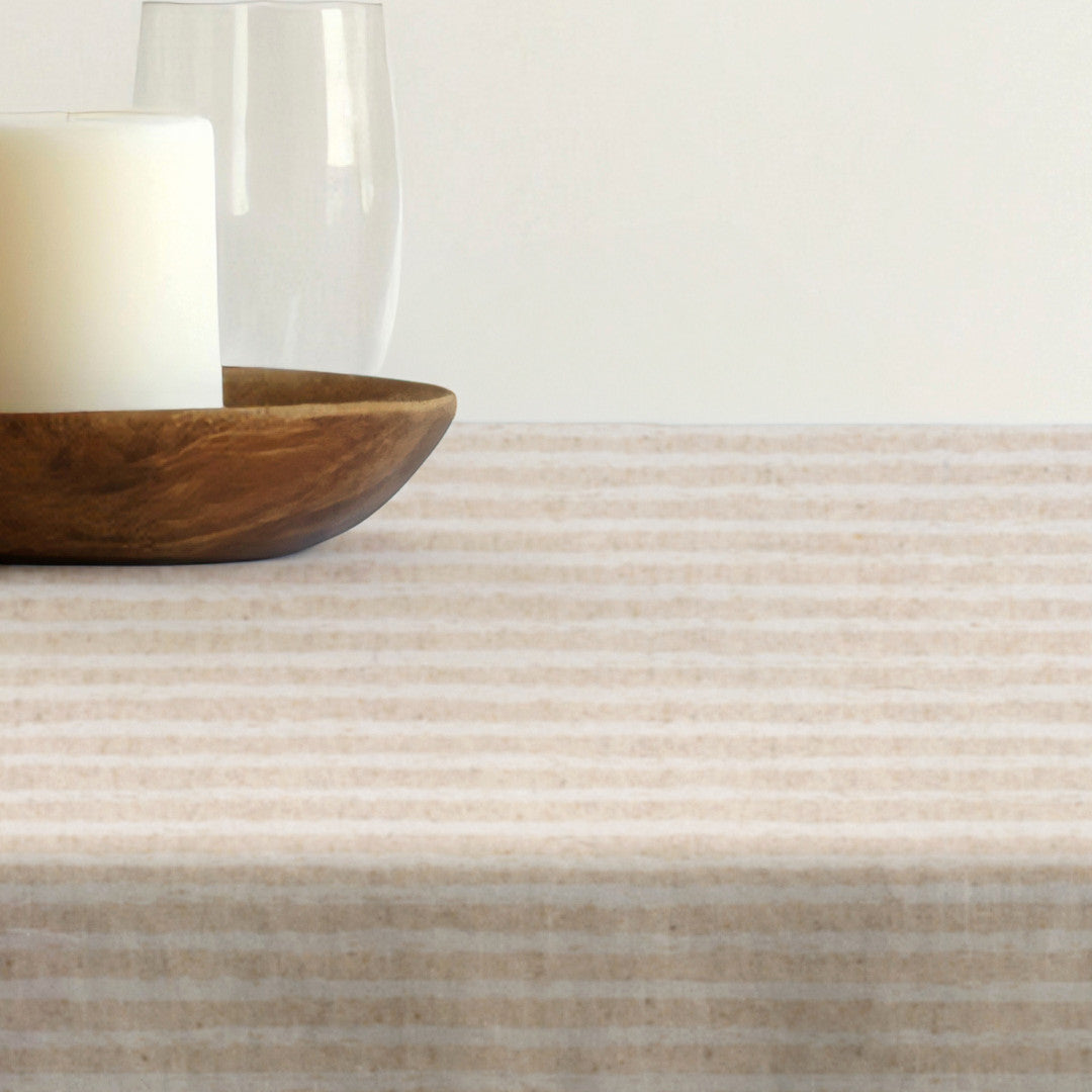 Lam Lino – Jacquardvevd akrylduk med striper i linlook, 160 cm, nærbilde
