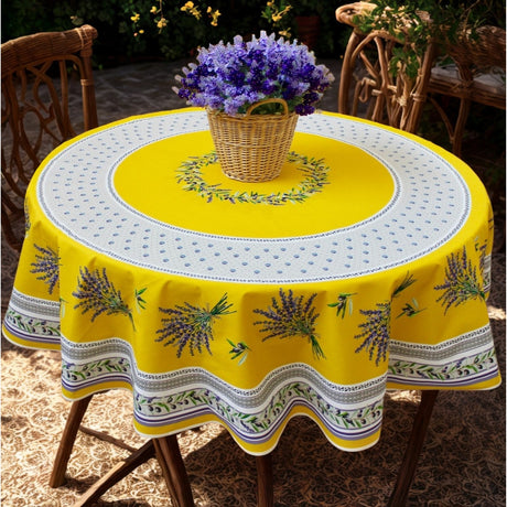 Lauris Gul – Rund akrylbelagt provenceduk Ø 180 cm