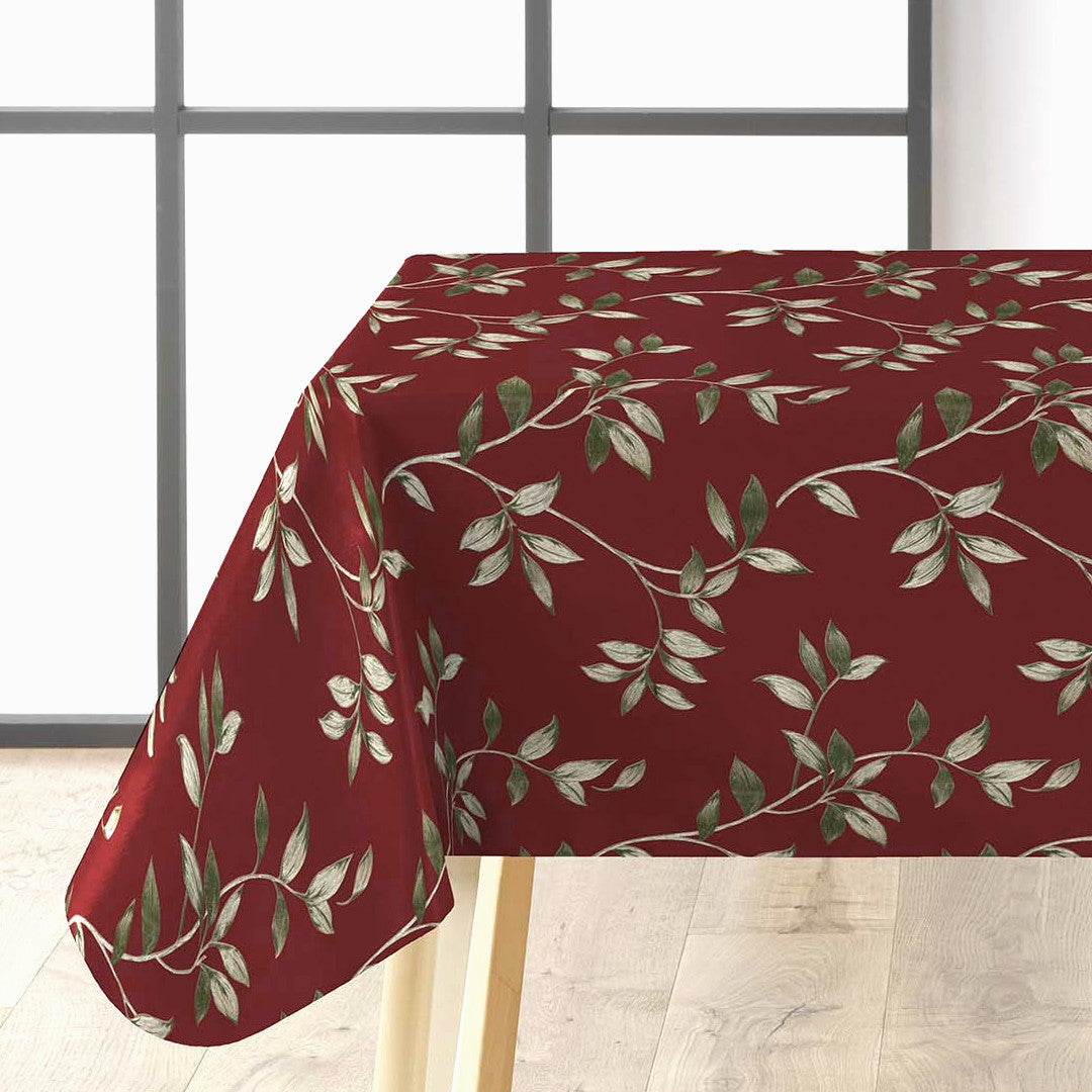 Liane Rouge – Voksduk i burgunder med gyldne bladranker, hjørne