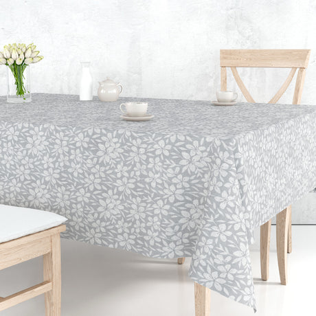 Linen Leaf Grå – Lett preget voksduk med bladmotiv