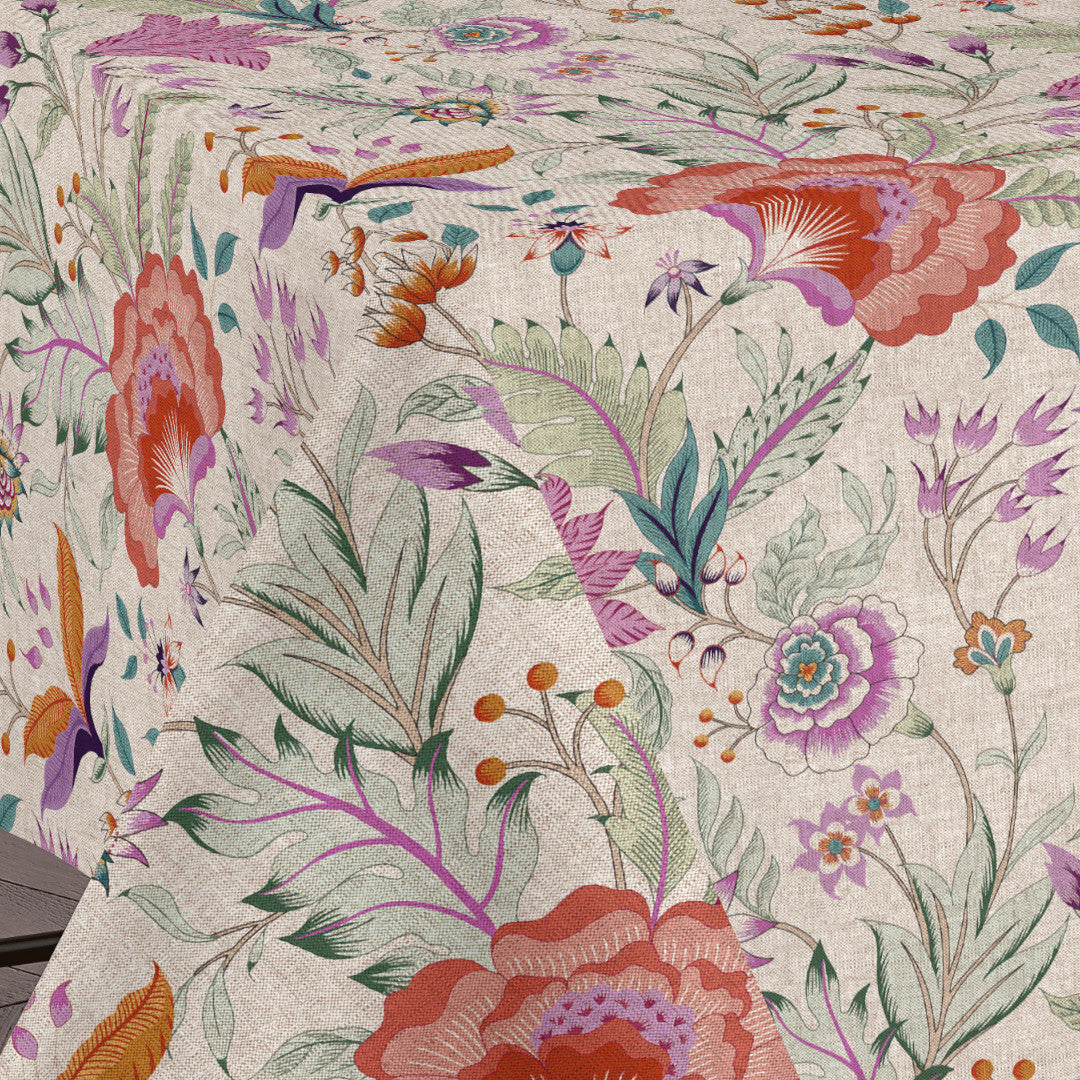 Lino Fiora – Akrylduk med blomster i elegant linlook, hjørne
