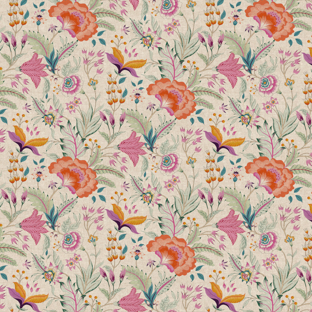Lino Fiora – Akrylduk med blomster i elegant linlook, mønster