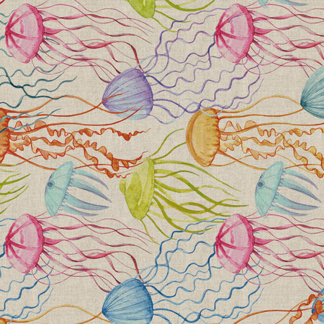 Lino Medusa – Akrylduk med fargerike maneter i linlook, 160 cm, mønster