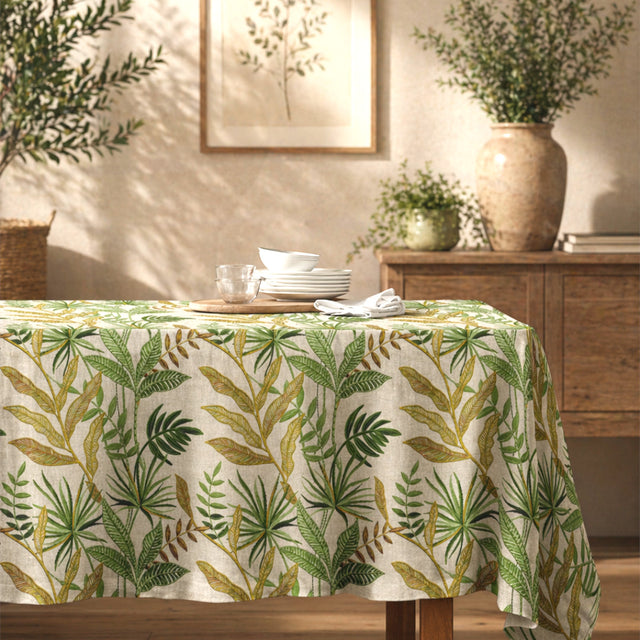 Lino Verdea – Akrylduk med botanisk mønster i elegant linlook, miljø 2