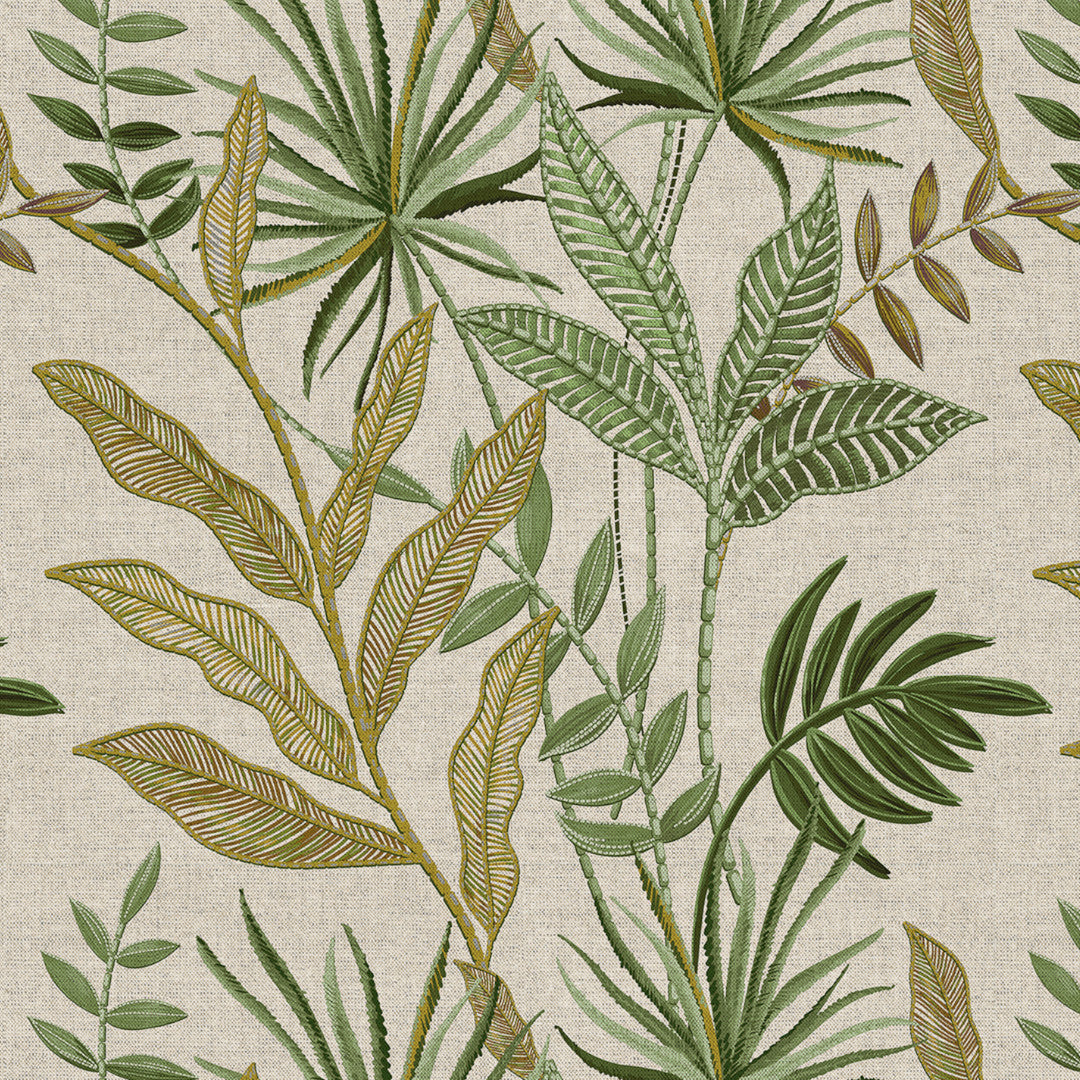 Lino Verdea – Akrylduk med botanisk mønster i elegant linlook, mønster