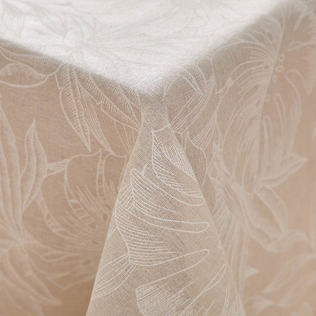 Lorenza – Bordduk i linlook med stort bladmønster – 140 x 240 cm, hjørne