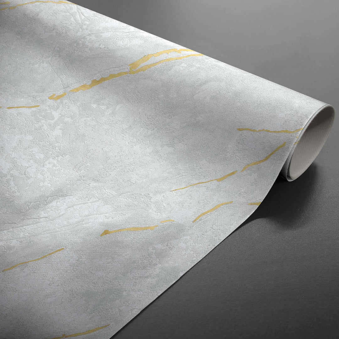 Lustral Metallic – Elegant voksduk med marmorstruktur og gullårer, rullet