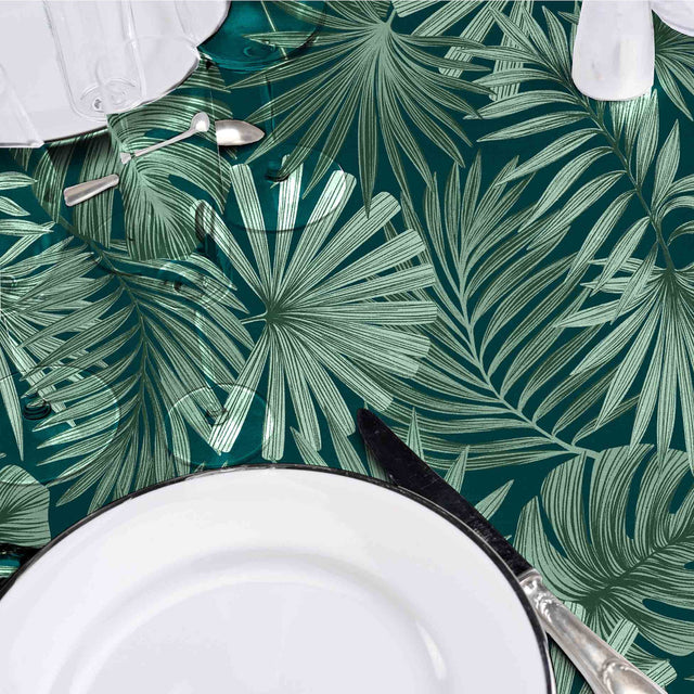 Malawi Vert - Voksduk med grafisk palmebladmønster nærbilde