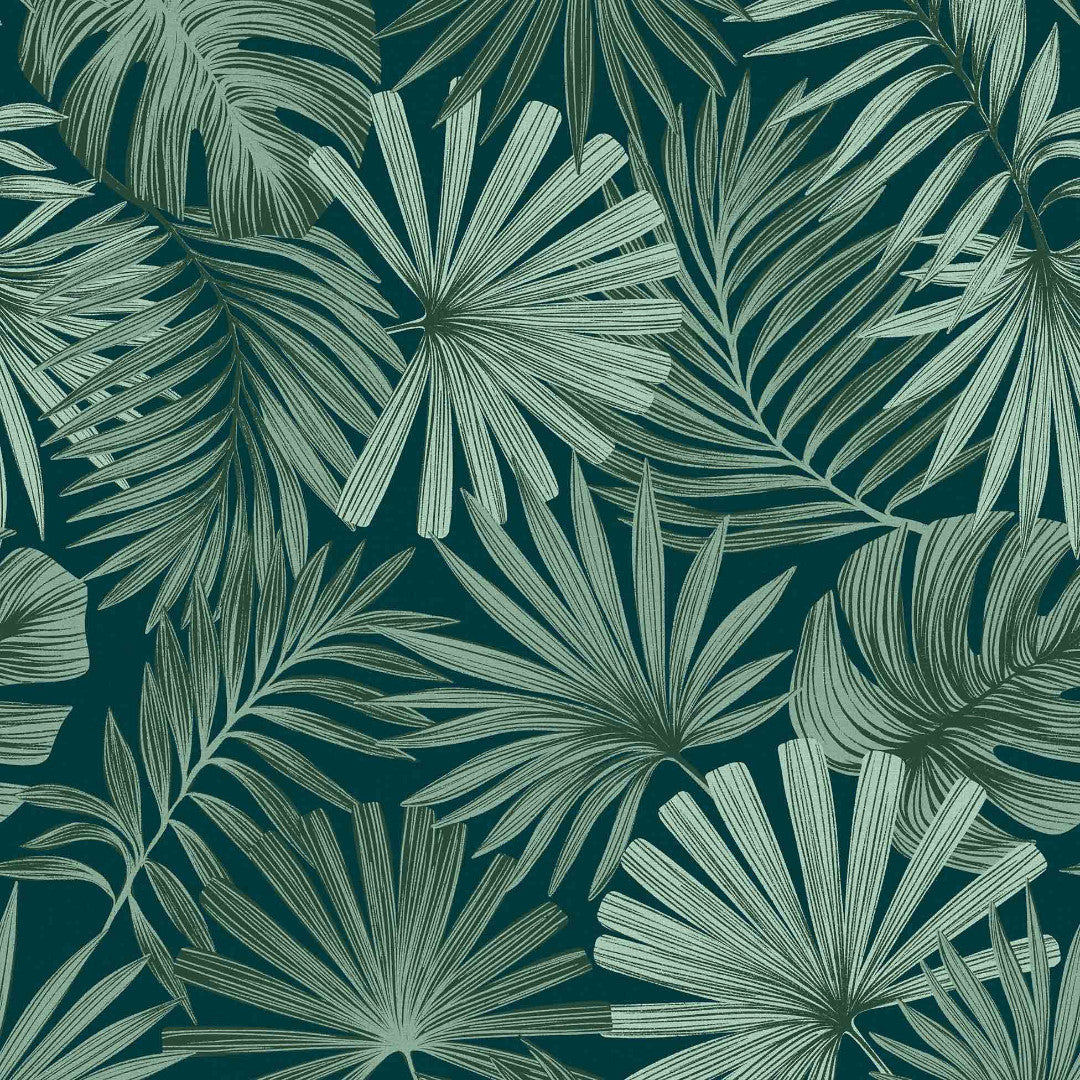 Malawi Vert - Voksduk med grafisk palmebladmønster mønster