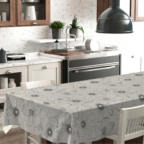 Mare Grå – Voksduk med blomstertrykk og linlook, miljø