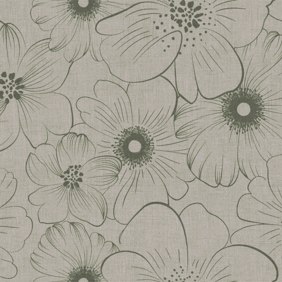 Mare Grå – Voksduk med blomstertrykk og linlook, mønster