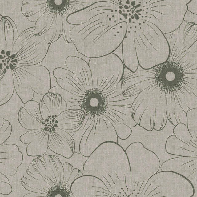 Mare Grå – Voksduk med blomstertrykk og linlook, mønster