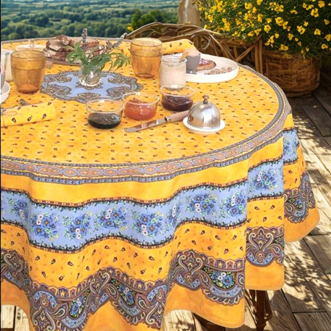 Marat d’Avignon Tradition Gul – Rund akrylbelagt provenceduk Ø 180 cm